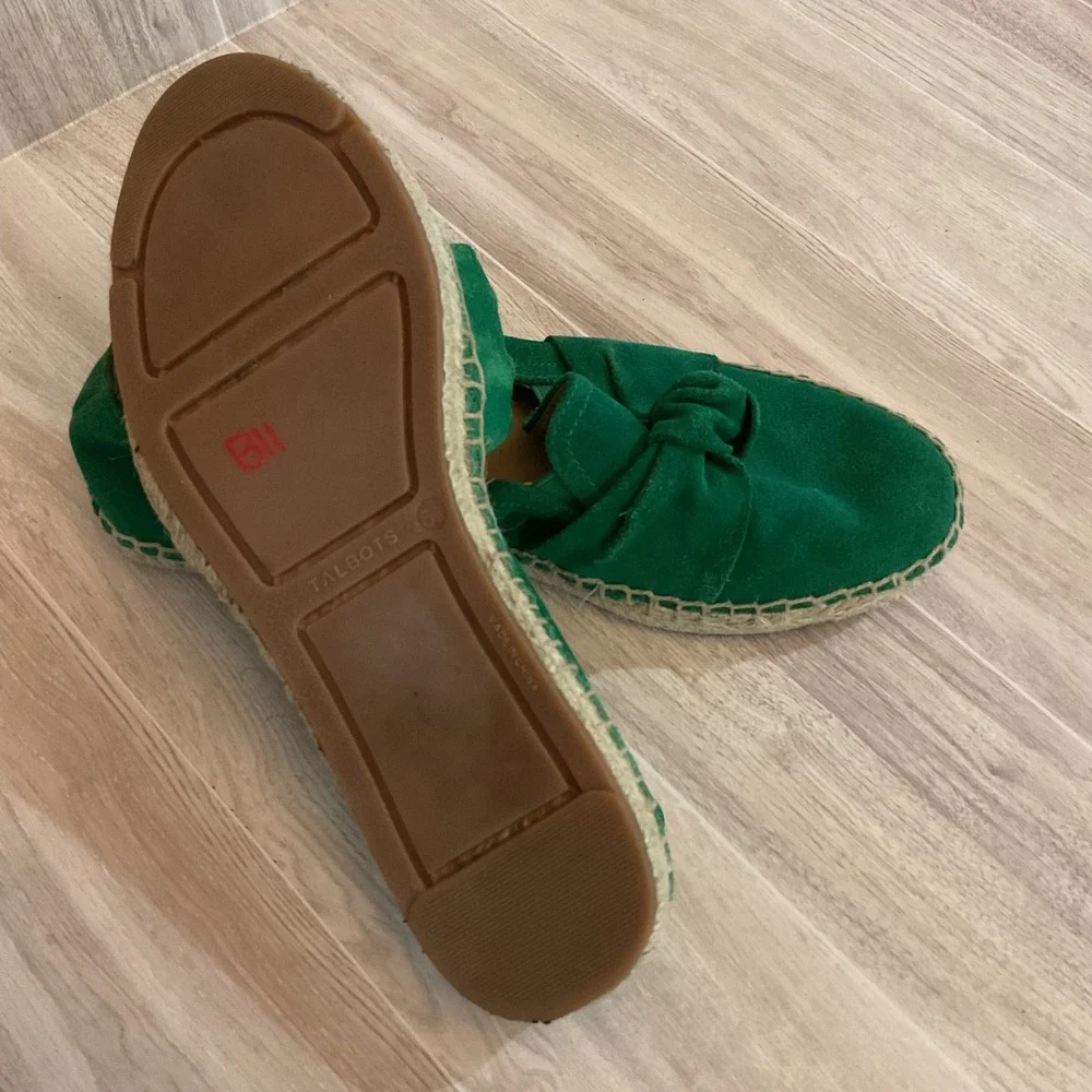 Talbots Green‎ Suede Knot Bow Espadrille Flats Womens 6.5M   Slip On Shoes